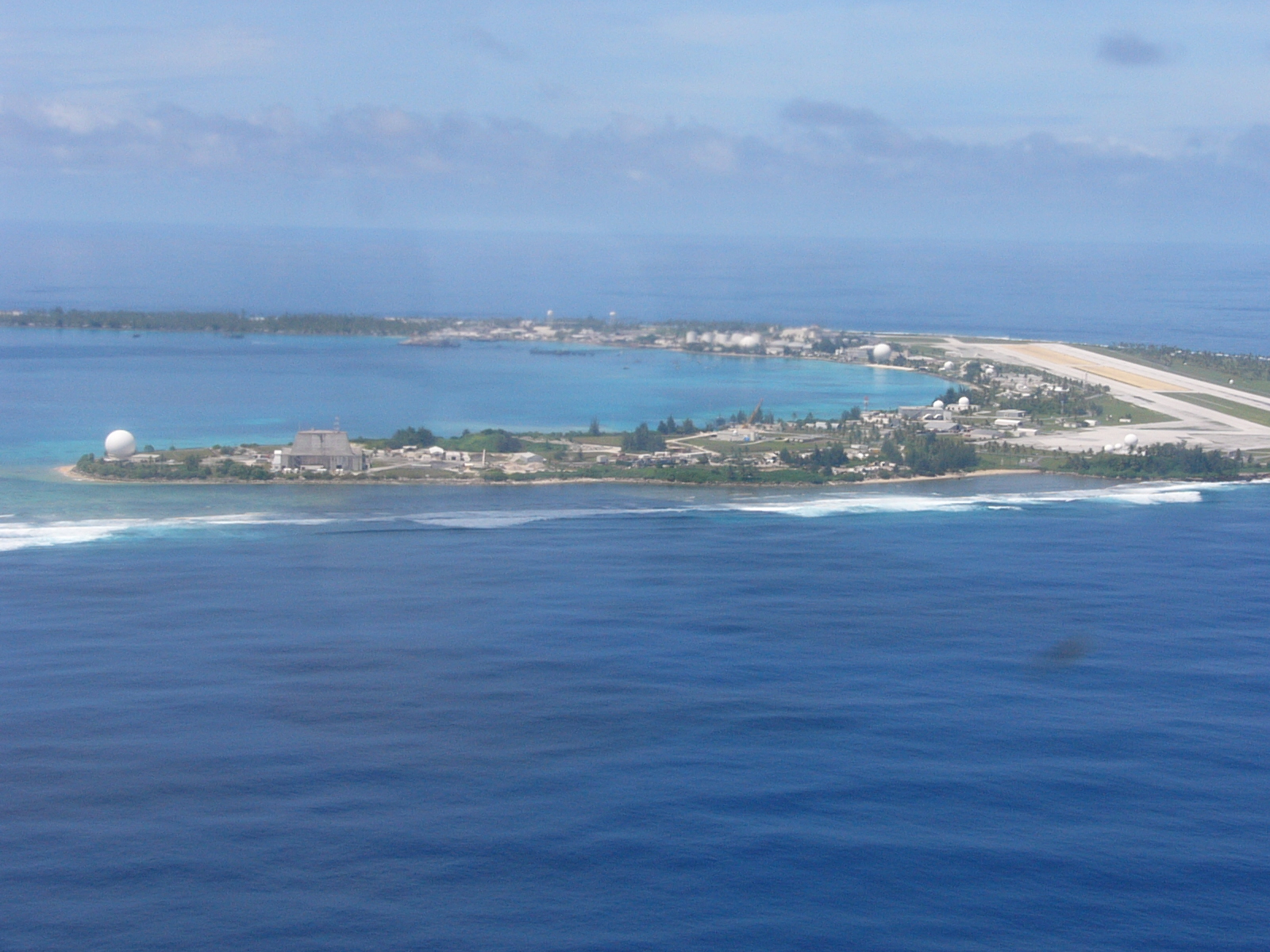 An aerial view of the headquarters island of the missile testing facility at Kwajalein Atoll operated by the U.S. Army. The first round of negotiations to renew provisions of a Compact of free Association were held here June 14-16.