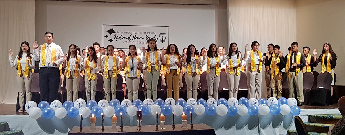Forty-five students are inducted as members of the Saipan Southern High School-National Honor Society in the Hibiscus Hall of Fiesta Resort & Spa on Monday evening. Photo by Lori Lyn C. Lirio