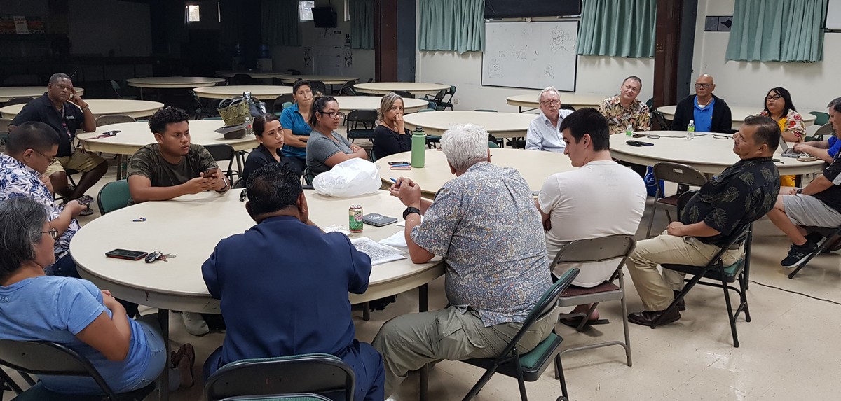Board of Education members and Public School System officials meet with teachers at Saipan Southern High School on Tuesday evening. Photo by Lori Lyn C. Lirio