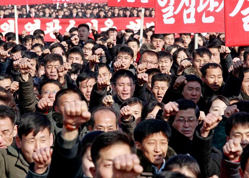 People stage a rally at the Kim Il Sung Square in Pyongyang, North Korea on Jan. 5, 2020. AP