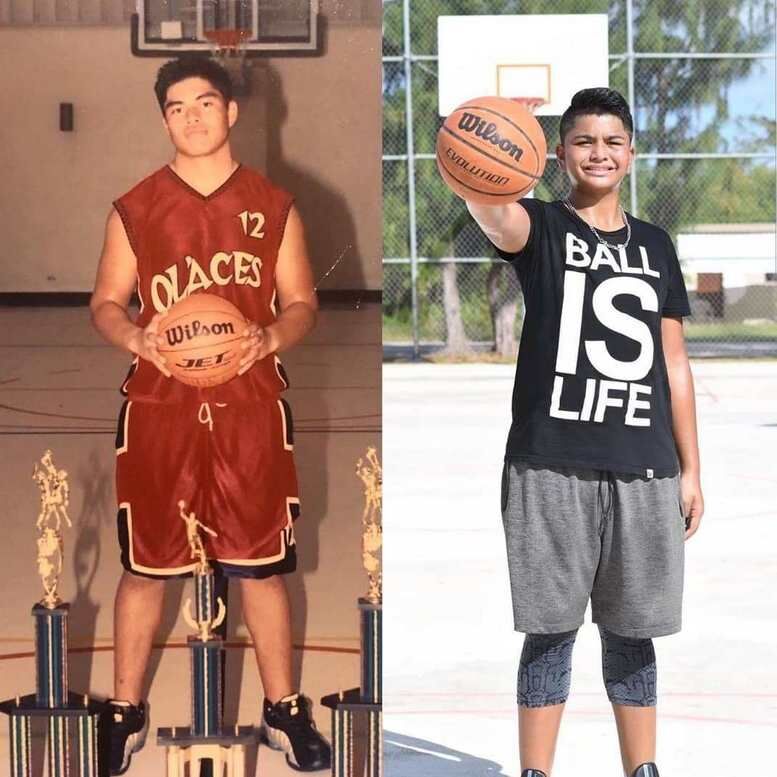 Antoni Ogumoro, right, and his father, former national basketball player Ambrose Ogumoro. Contributed photo