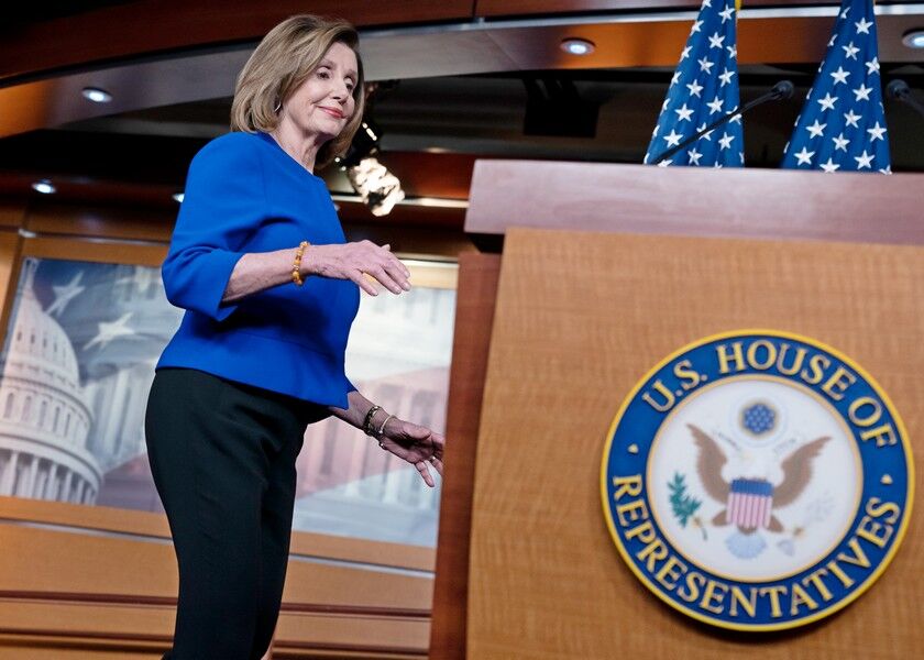 Speaker of the House Nancy Pelosi, D-Calif., arrives to meet with reporters on Jan. 9, 2020 on Capitol Hill in Washington, D.C. AP