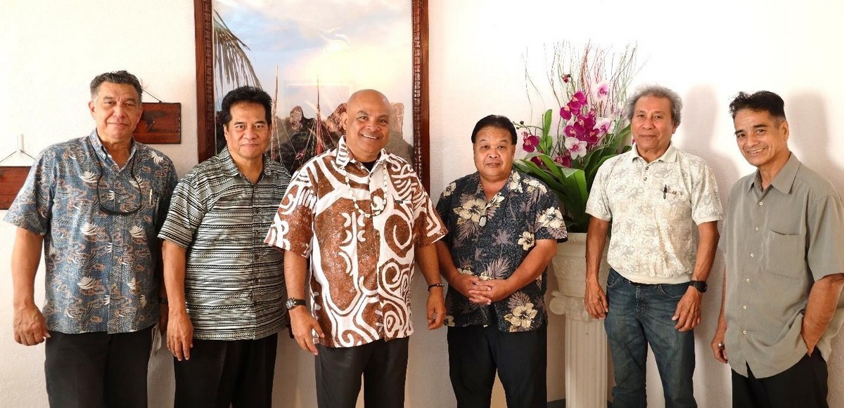 From left, Leo A. Falcam Jr., chief of staff to the FSM president; Joses R. Gallen, secretary of the FSM Department of Justice; David W. Panuelo, president of the FSM; Reed B. Oliver, lt. governor of Pohnpei State and its governor-elect; Feliciano Perman, lt. governor-elect of Pohnpei State; and Kester James. FSM Information Services photo