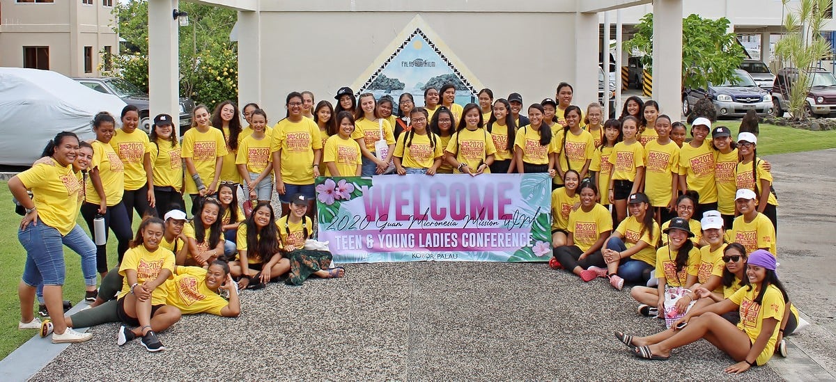 Young women from across the Micronesia region pose for a photo at the Palau Aquarium. Contributed photo