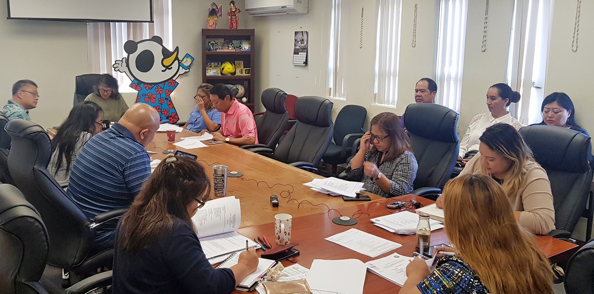 The Marianas Visitors Authority board headed by Marian Aldan-Pierce met on Tuesday with the MVA management led by Managing Director Priscilla Iakopo. Photo by Junhan B. Todiño