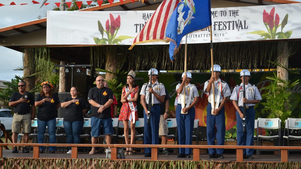 Color guard team, from left, Cadet 1st Sgt. William Tudela, Cadet Command Sgt. Maj. Julia Biton, Cadet 1st Lt. Kiran Shrestha, and Cadet Sgt. Chit Acollador.