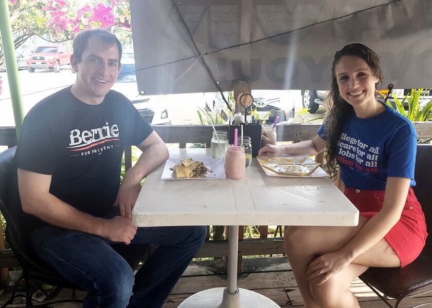 Shannon Jackson, a campaign director of Sen. Bernie Sanders, and his wife Colleen Jackson pose at The Shack on Friday. Photo by Bryan Manabat
