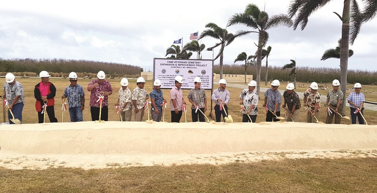 The ceremonial groundbreaking at the CNMI Veterans Cemetery on Tuesday included CNMI dignitaries led by Gov. Ralph DLG Torres and Lt. Gov. Arnold I. Palacios. Photo by K-Andrea Evarose S. Limol