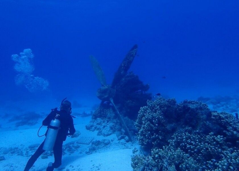 A photographer from Japan’s Marine Diving Magazine visits the Shoanmaru wreck in Saipan on Feb.5, 2020 to prepare for a feature on the Marianas in March 2020. MVA photos