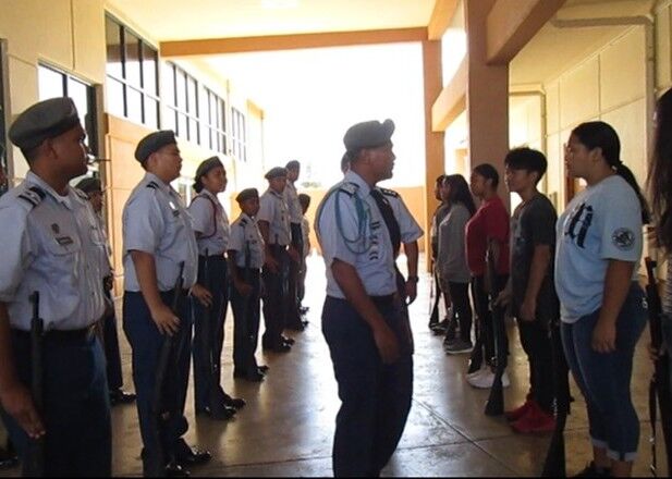 KHS JROTC cadets teach the 8th grade Leadership Class Armed Drill. KHS JROTC photos