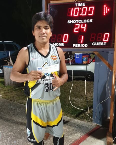 Apex Remittance’s Lando Laxamana was named Referee’s Choice, Tuesday night, in the One Pacific Promotional Basketball League at the Civic Center Basketball Court. Contributed photos