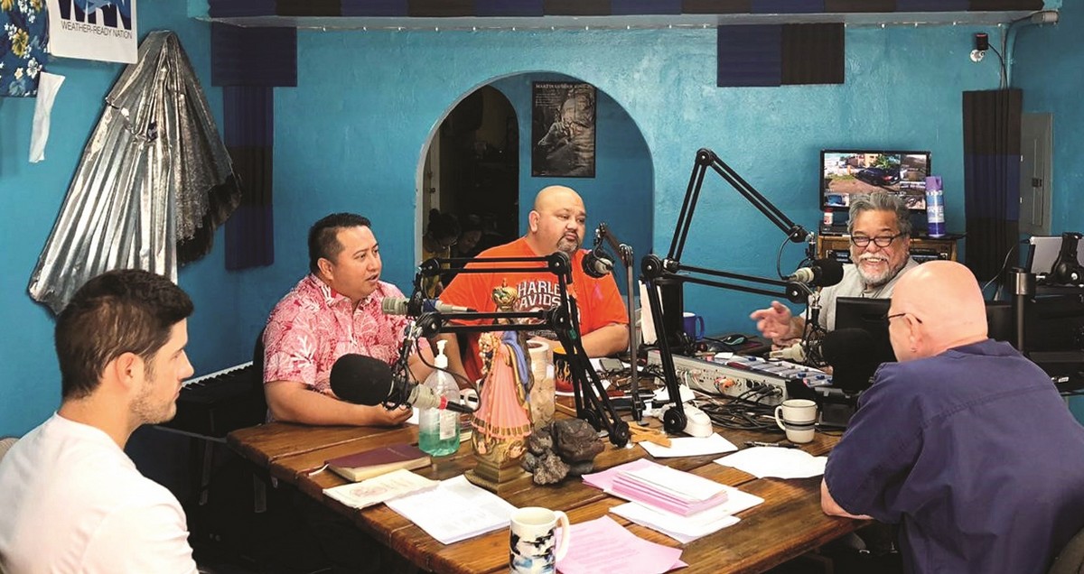 Gov. Ralph DLG Torres, Covid-19 Task Force Chairman Warren F. Villagomez, Dr. John Doyle, and Dr. Alan Zevallos on KKMP radio with Gary Sword on Saturday morning to discuss Covid-19 updates. Photo by K-Andrea Evarose S. Limol