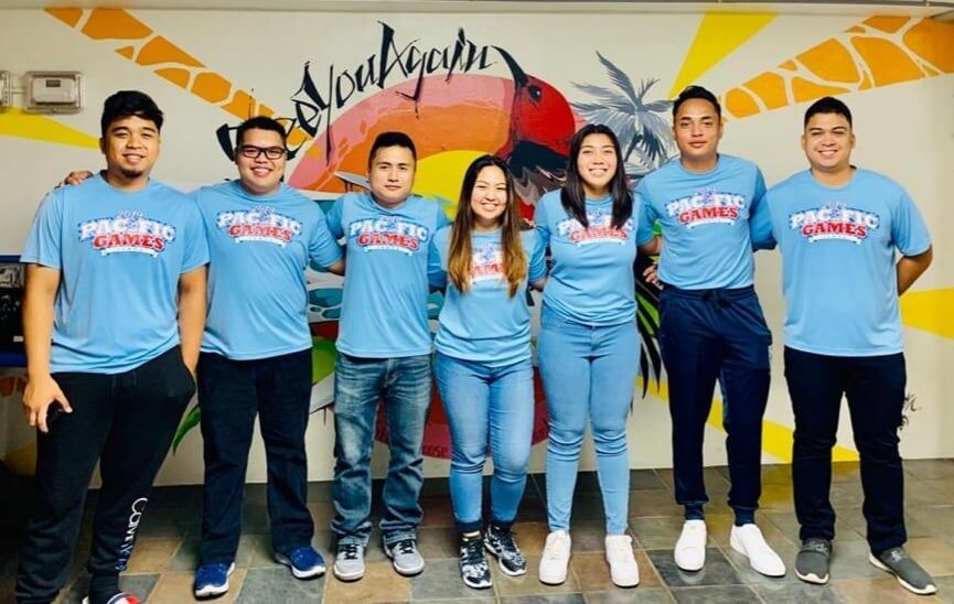 Nathan Camacho poses with relatives Brian Camacho, Jordan Pangelinan and Tony Salas during the 2019 CNMI Labor Day Softball Tournament in Oregon. Contributed photos