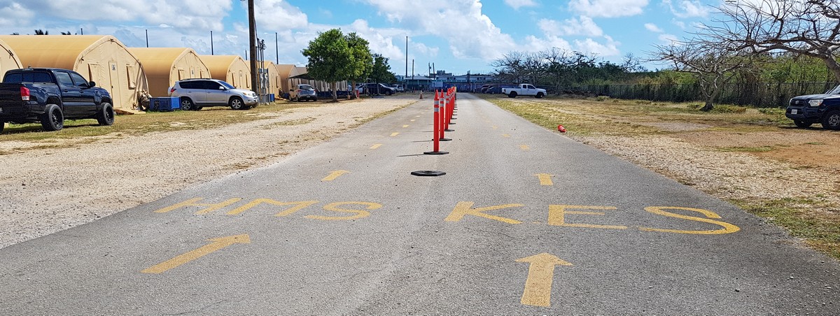 Traffic lane dividers have been installed on the road near Koblerville Elementary School and the temporary campus of Hopwood Middle School to avoid a possible traffic jam when KoES resumes full-day class sessions on Monday. Photo by Lori Lyn C. Lirio