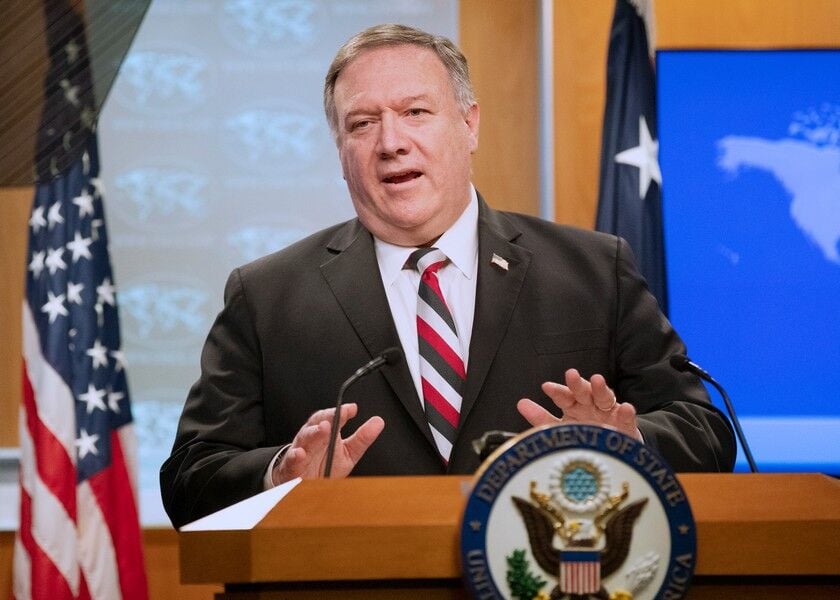 Secretary of State Mike Pompeo speaks during a news conference at the State Department, Tuesday, in Washington, D.C. AP