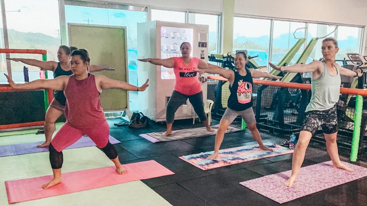 Community members attend a Yoga class conducted by Kerri Bauer at Latte Built. Contributed photos