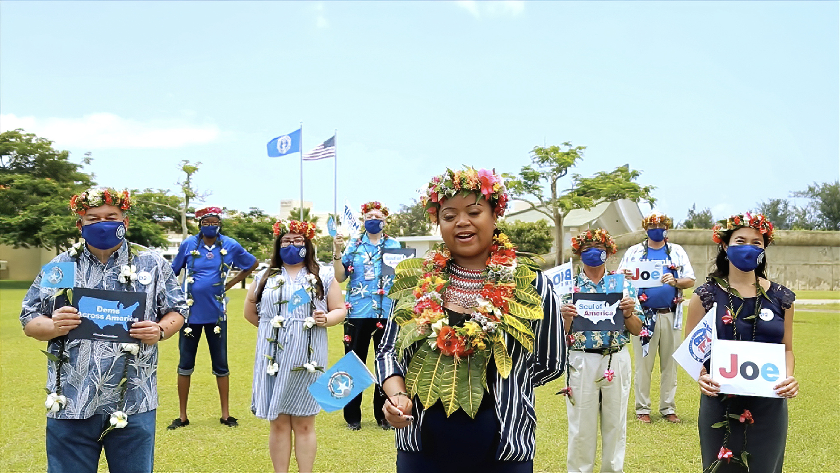 In this image from video, Nola Kileleman His of the Northern Mariana Islands speaks during the state roll call vote on second night of the Democratic National Convention on Tuesday, Aug. 18, 2020. (Democratic National Convention via AP)
