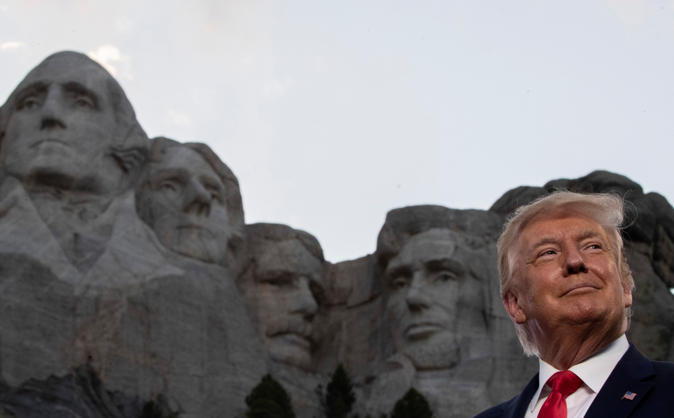 President Donald Trump smiles during a visit to Mount Rushmore National Memorial near Keystone, S.D. on July 3, 2020.AP