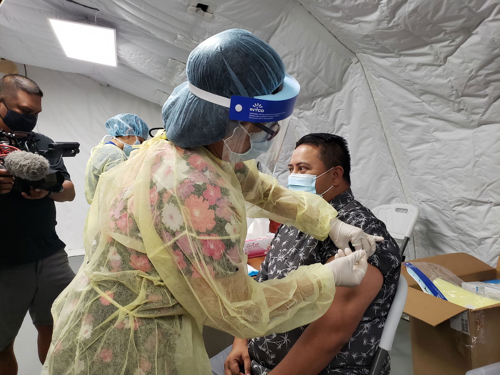 Gov. Ralph DLG Torres receives the Covid-19 vaccine on Saturday morning at the CHCC Medical Care and Treatment Site.Office of the Governor photo