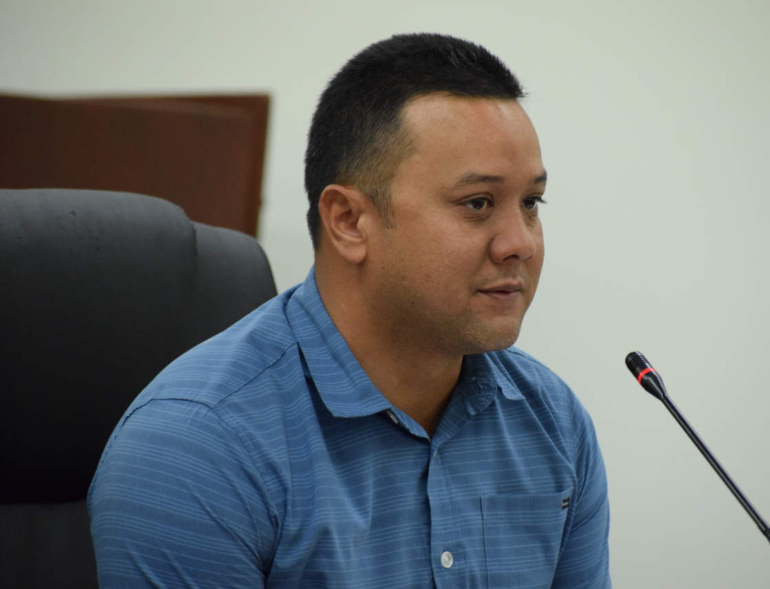 Governor’s Authorized Representative Patrick Guerrero listens during a meeting with the House Special Committee on Federal Assistance and Disaster Related Funding, Tuesday, in the House chamber.Photo by Emmanuel T. Erediano