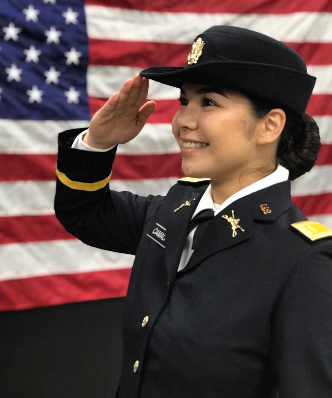 Kortney Camacho salutes after she was commissioned as a second lieutenant in the U.S. Army on Tuesday at the U.S. Army Reserve Center in Puerto Rico, Saipan.Contributed photo