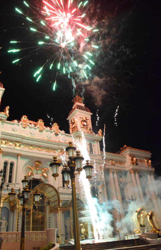 Fireworks lit up the facade of Imperial Pacific International’s hotel-casino  in Garapan on Sunday evening.Photo by Emmanuel T. Erediano