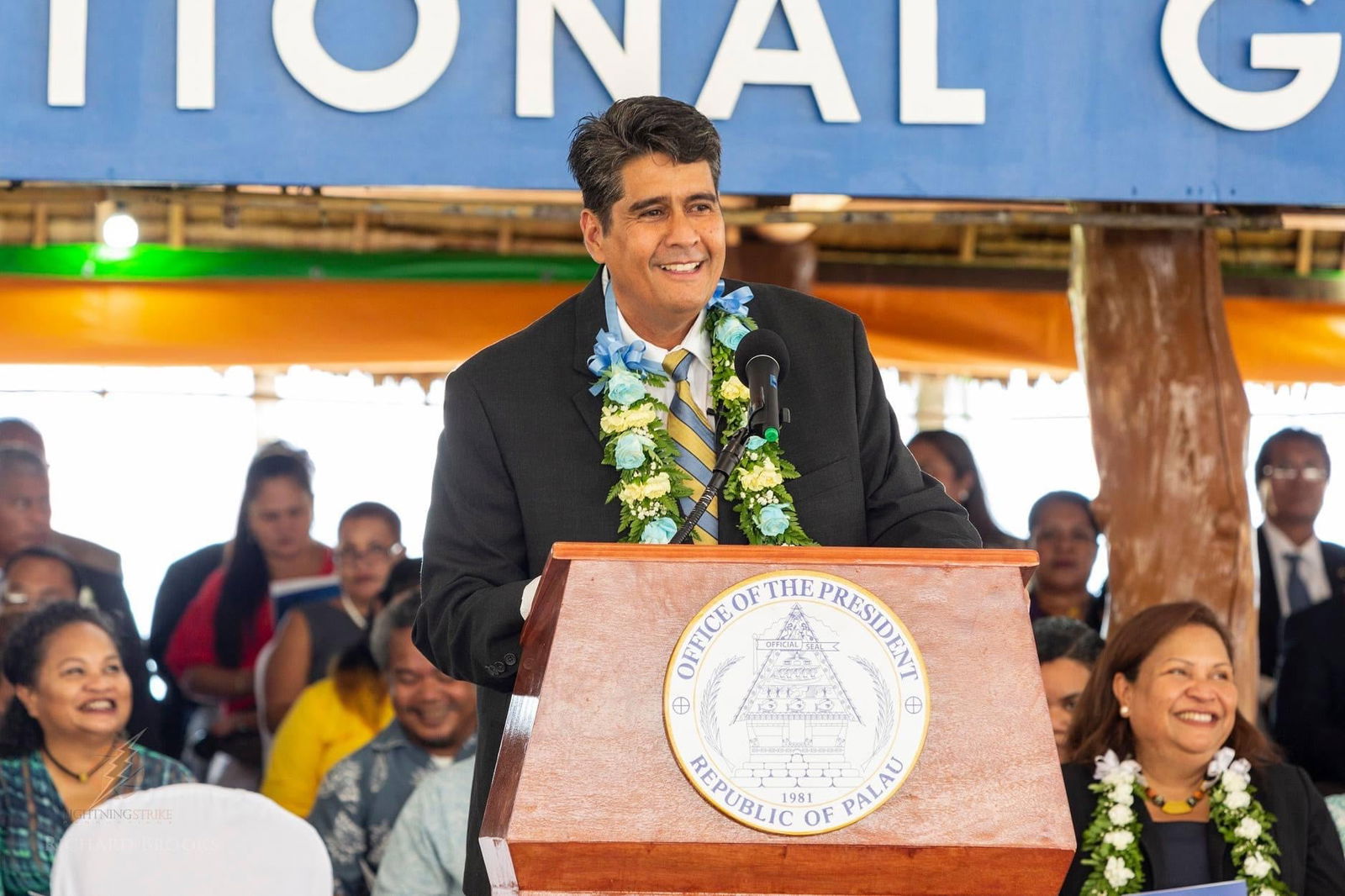 Palau’s new president, Surangel Whipps Jr., delivers his remarks after he was sworn in on Jan. 21, 2021.Facebook photo
