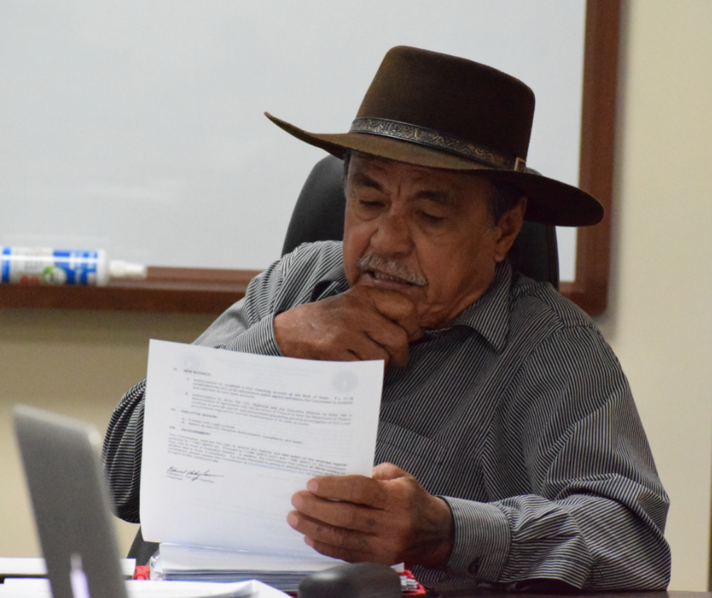 Casino commissioner Ramon Dela Cruz reads a report during a meeting on Wednesday. Photo by Emmanuel T. Erediano