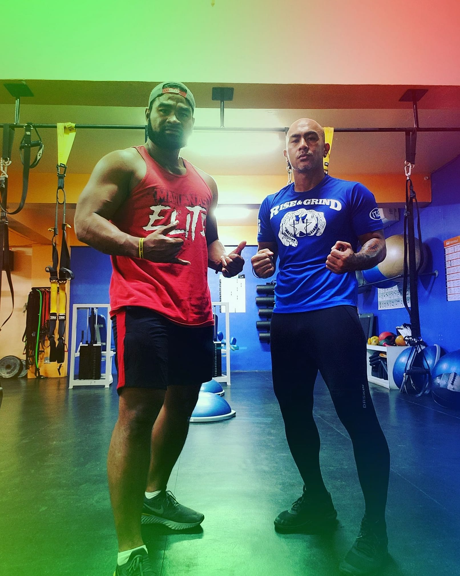Kelvin Fitial, left, and Jerry Diaz pose for a photo at Gold’s Gym.Contributed photo