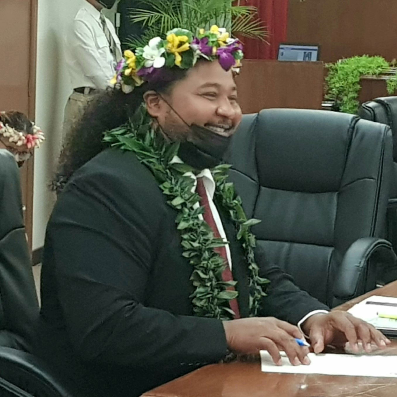 Republican Sen. Karl King-Nabors of Tinian smiles during the inaugural session of the 22nd Senate on Monday in the Senate chamber.Photo by K-Andrea Evarose S. Limol
