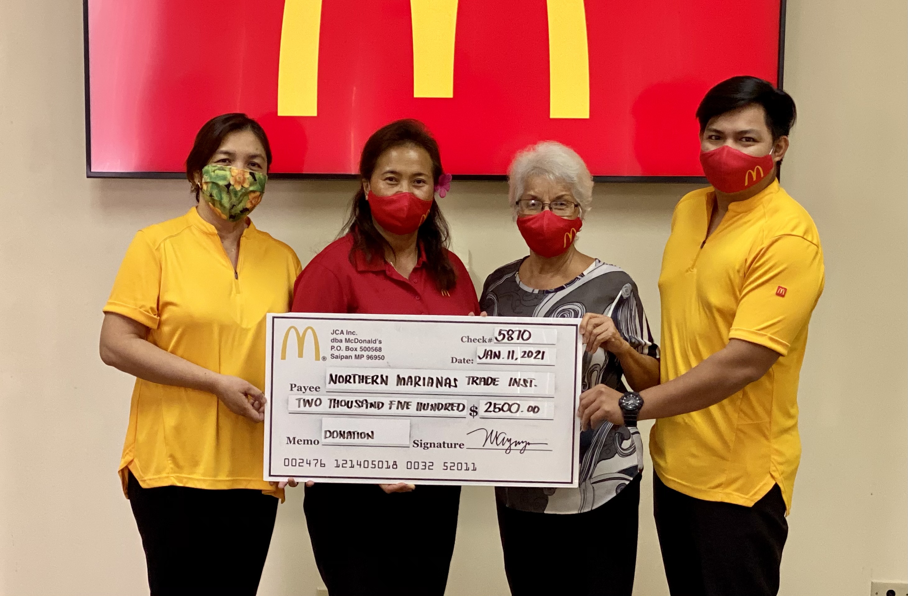 From left, McDonald’s Saipan accountant Marissa E. Obtinalla, owner/operator Marcia E. Ayuyu, NMTI Chief Executive Officer Agnes McPheters and McDonald’s purchasing officer Leonard Cabanting.NMTI photo
