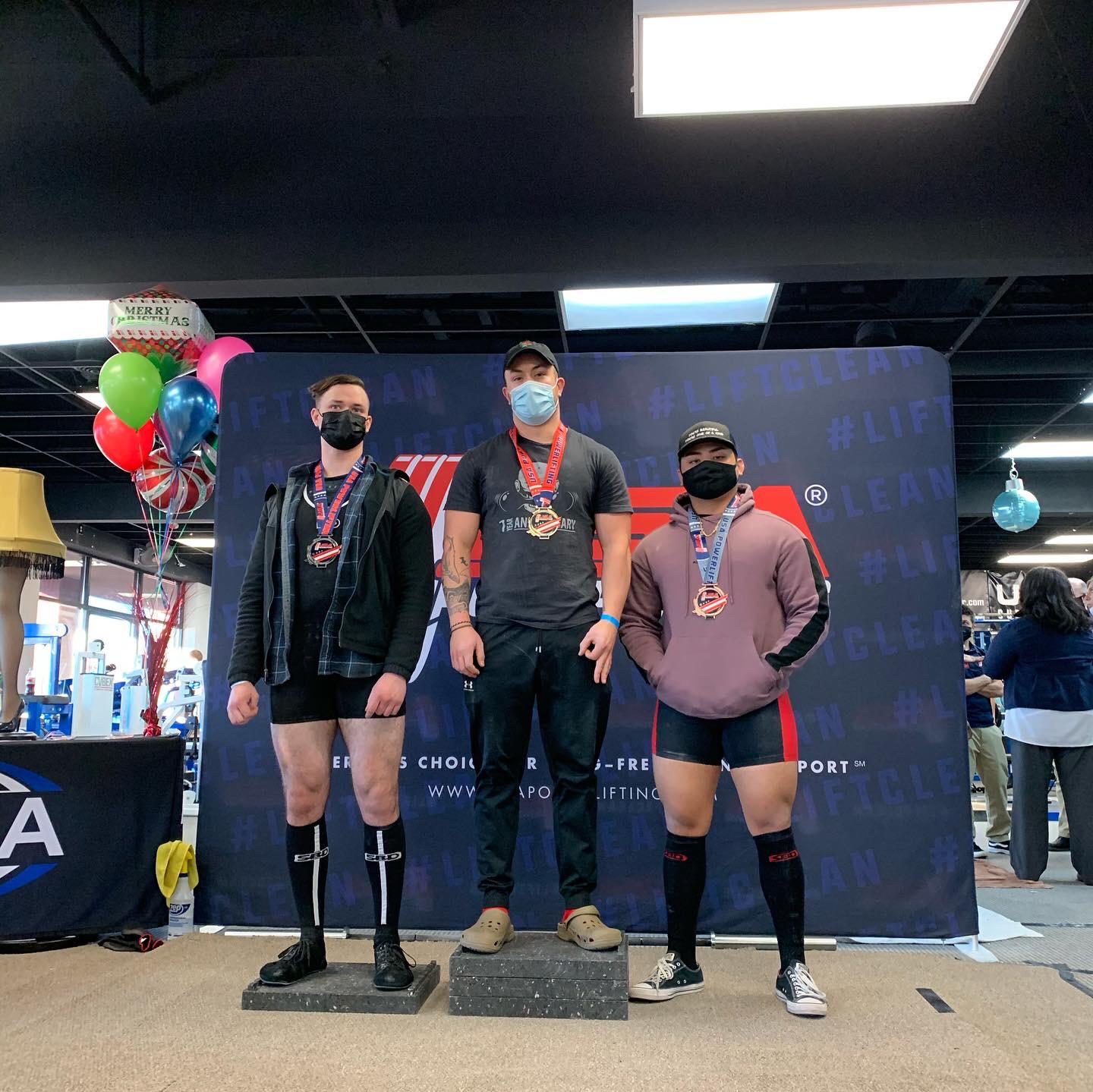 Roman Reyes, right, takes third place at the 2020 USA Powerlifting Mecca’s Holiday Hoist event in Meridian, Idaho on Dec. 5, 2020.Contributed photo