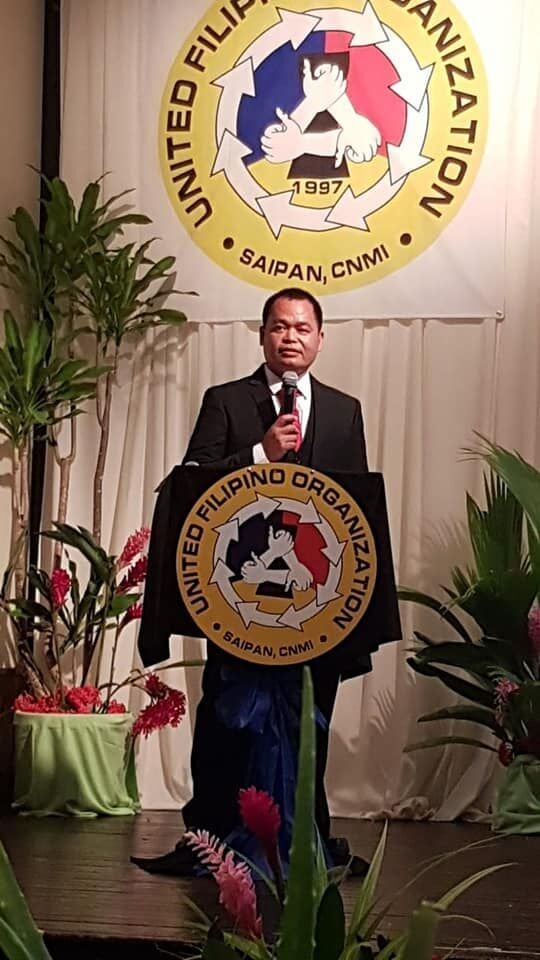 United Filipino Organization president Marcelo Masilungan speaks at UFO’s induction ceremony on Jan.9 at Fiesta Resort.Contributed photo