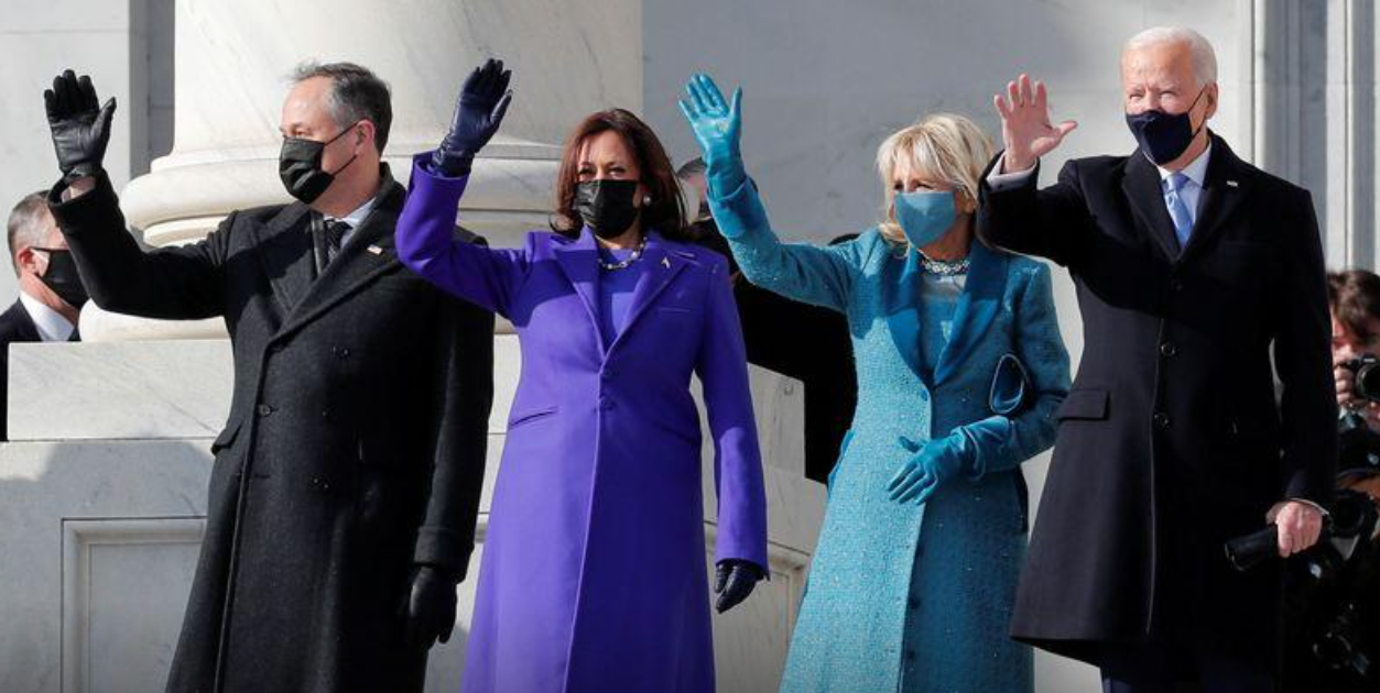 President-elect Joe Biden, his wife Jill Biden, Vice President-elect Kamala Harris and her husband Doug Emhoff salute as they arrive ahead of the inauguration ceremony in Washington, D.C. on Jan. 20, 2021.REUTERS