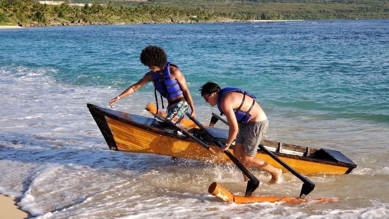 Issac Anderson, left, and Stacy Escueta haul their way to a 2nd place finish in the canoe race on Feb. 14, 2021, during the 17th Annual Tinian Hot Pepper Festival.MVA photo
