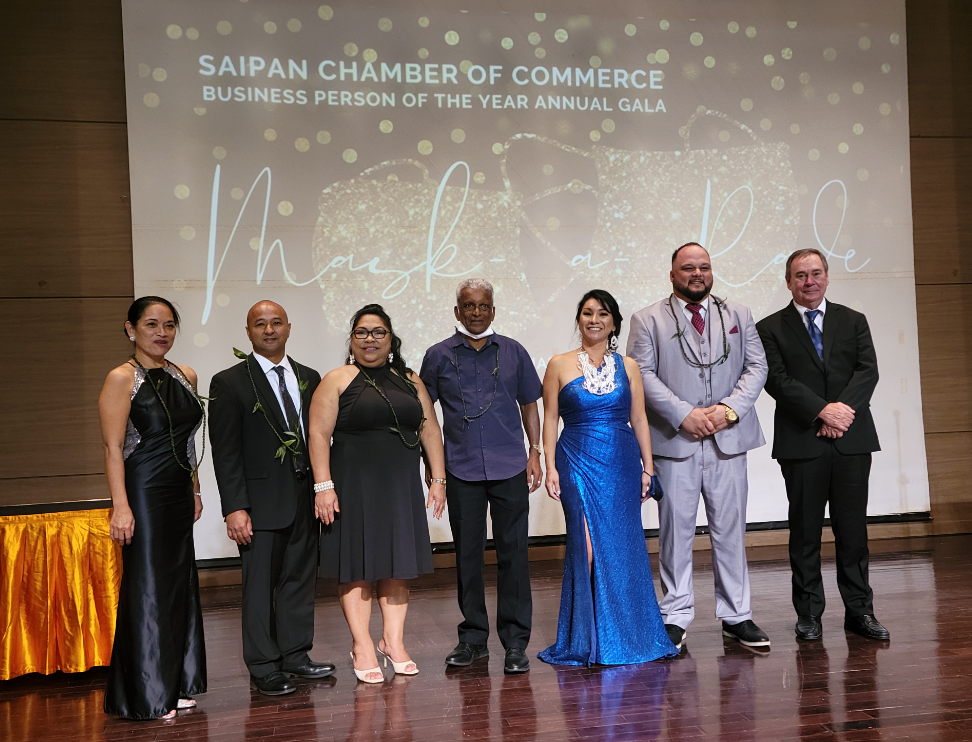 The Saipan Chamber of Commerce 2021 board members are Velma Palacios of IT&E, Das Krishnan of Fiesta Resort & Spa, Janice Tenorio of IT&E, Marcia Calvo of Calvo's Insurance, Joseph Guerrero of Naked Fish Bar & Grill, Shayne Villanueva of Aon Insurance, and Mike Johnson of Deloitte. Not pictured are Alex Sablan of Tan Holdings and Glen Hunter of The Shack. Joseph Guerrero is the chamber’s new president.Photo by K-Andrea Evarose S. Limol