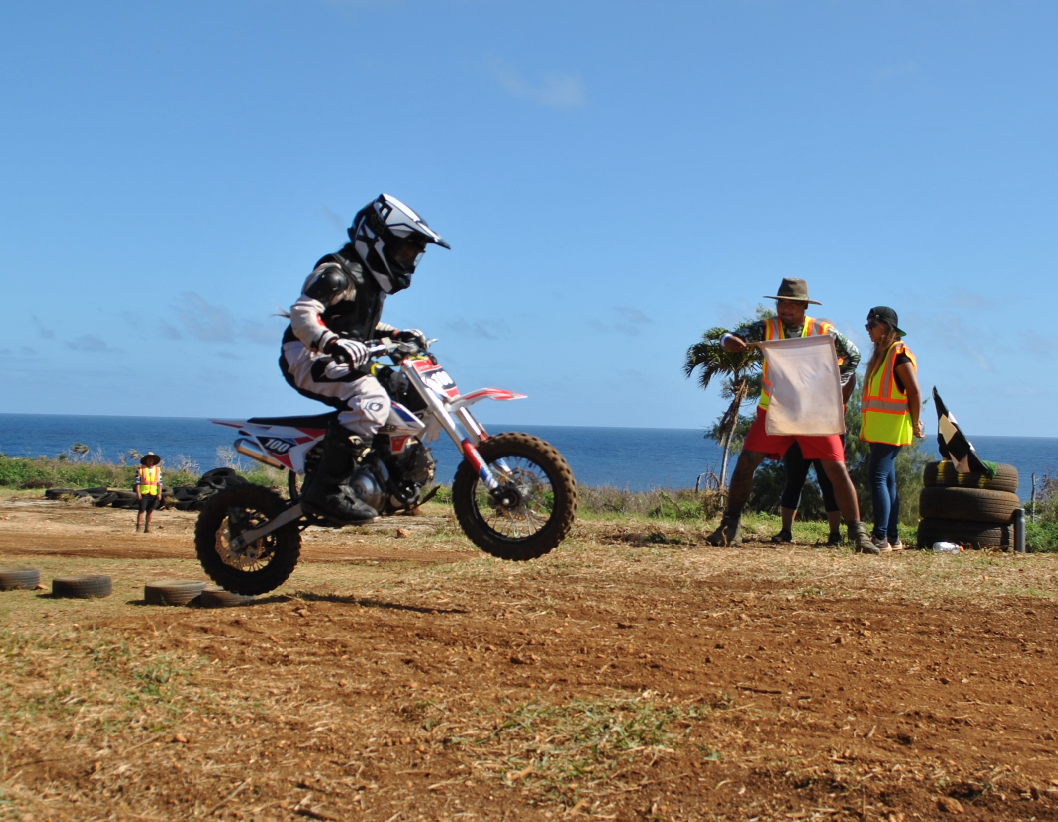 Ezekiel Camacho gets air as he completes a lap.