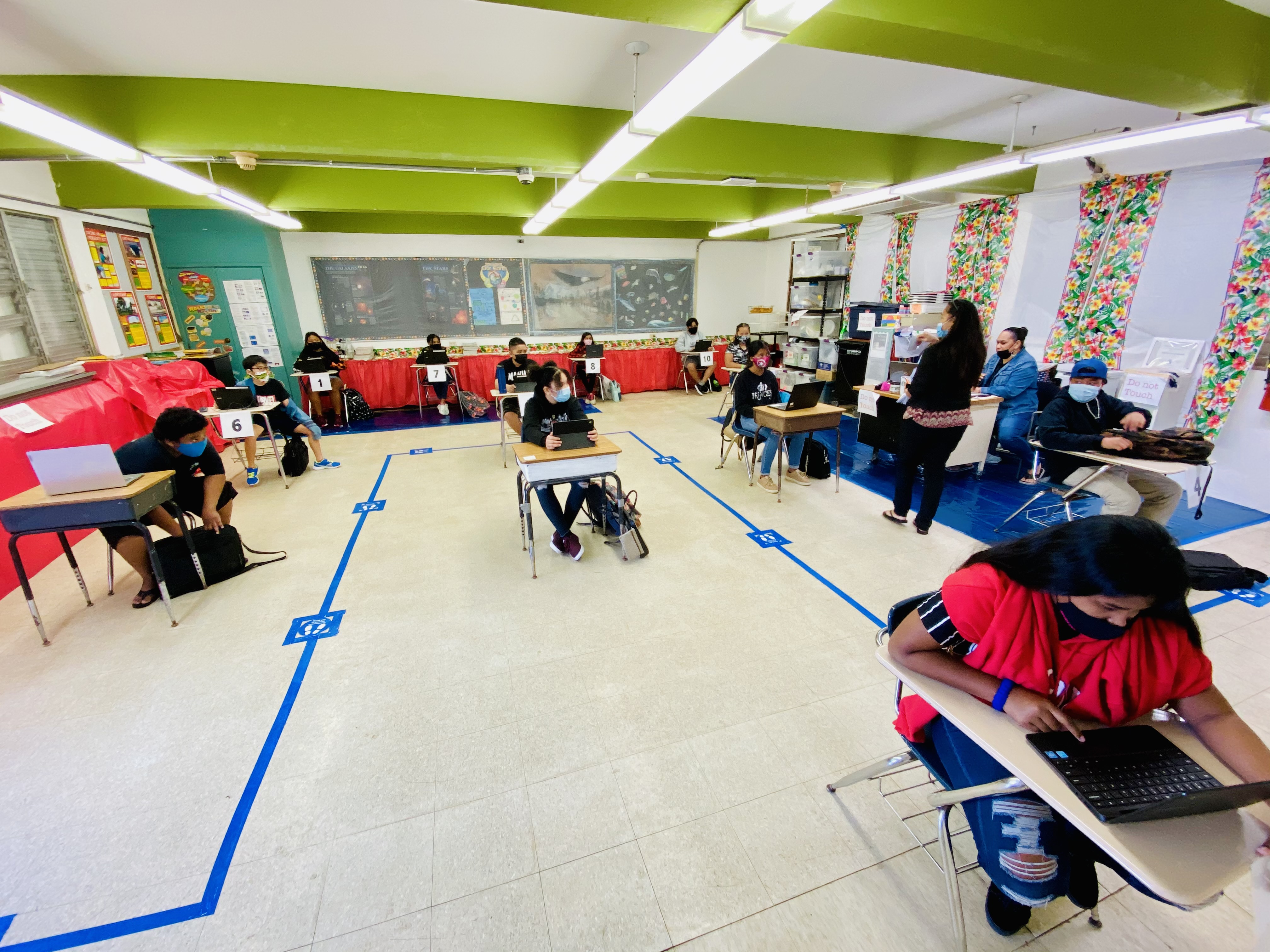 Complying with strict Covid-19 guidelines, Tanapag Middle School and other public schools returned to face-to-face instruction Tuesday.Contributed photo