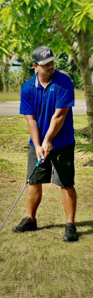 Keone Chariton preps for a shot during the February Ace of the Month Tournament at the Coral Ocean Golf Resort on Saturday.Contributed photo