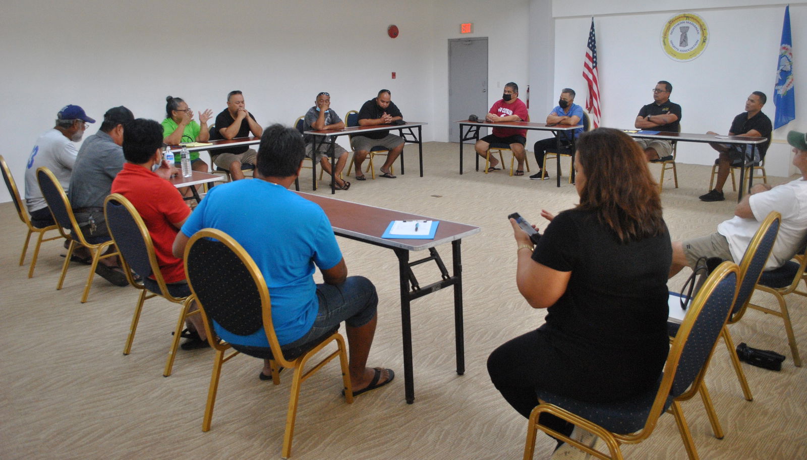 Community members attend a Saipan Baseball League meeting in the Ada gym conference room on Feb. 27, 2021.Photo by James F. Sablan Jr.