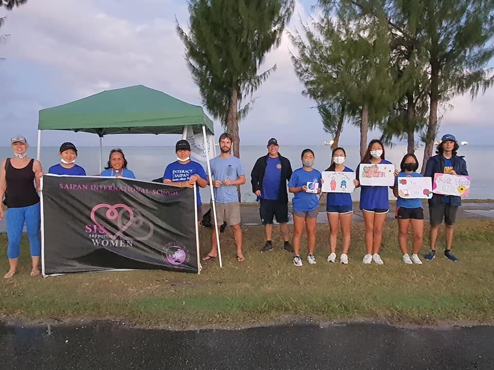 Saipan International School Rotary Interact members pose at the turning point of the NMI Women's Run 2021 on Saturday.Photo by Jonathan Ibajan