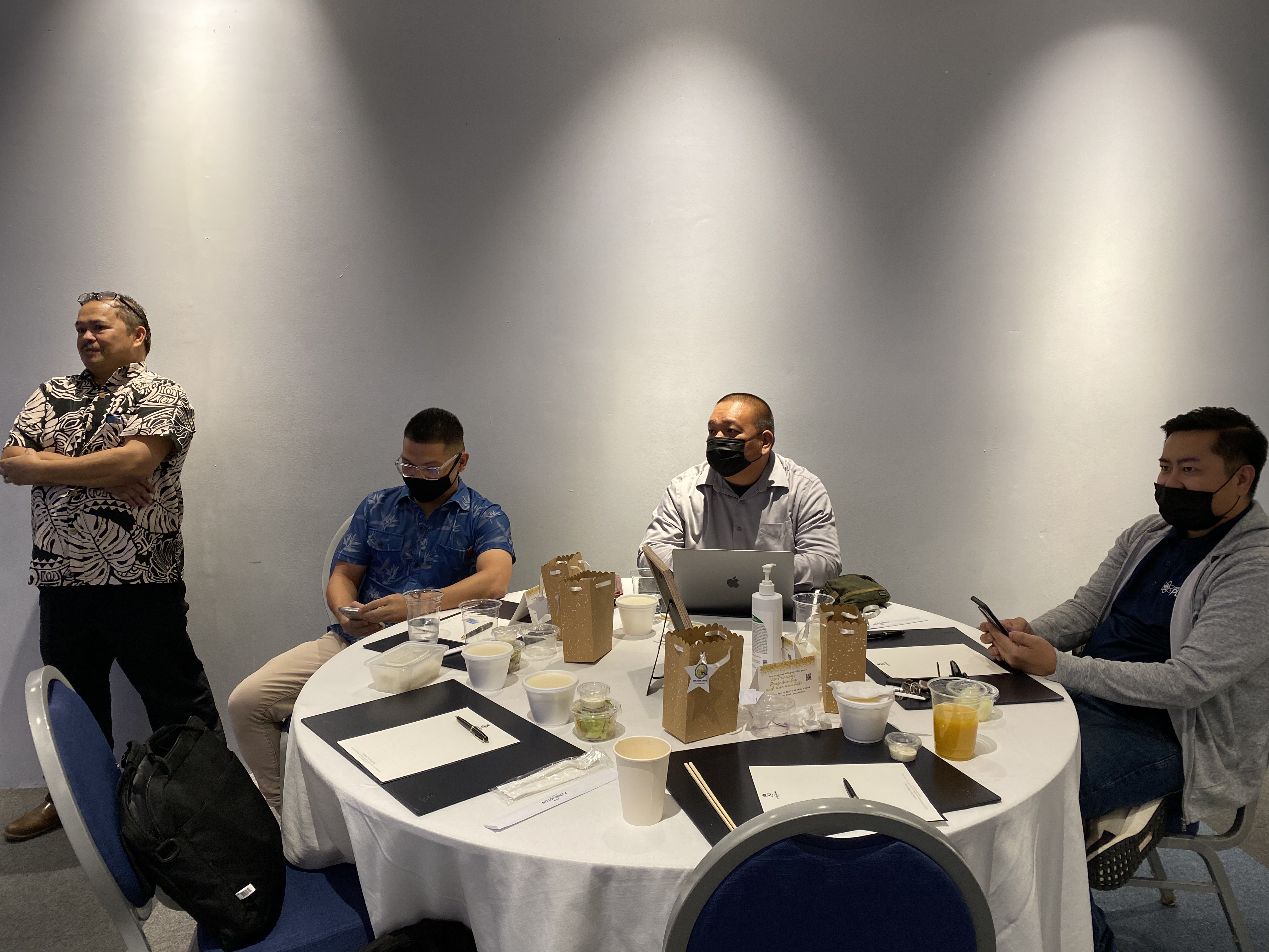 Commissioner of Education Dr. Alfred B. Ada, left, with Kagman Elementary School vice principal Peter Arriola, Associate Commissioner for Administration Eric Magofna, and Dandan Middle School vice principal Reo Arriola.