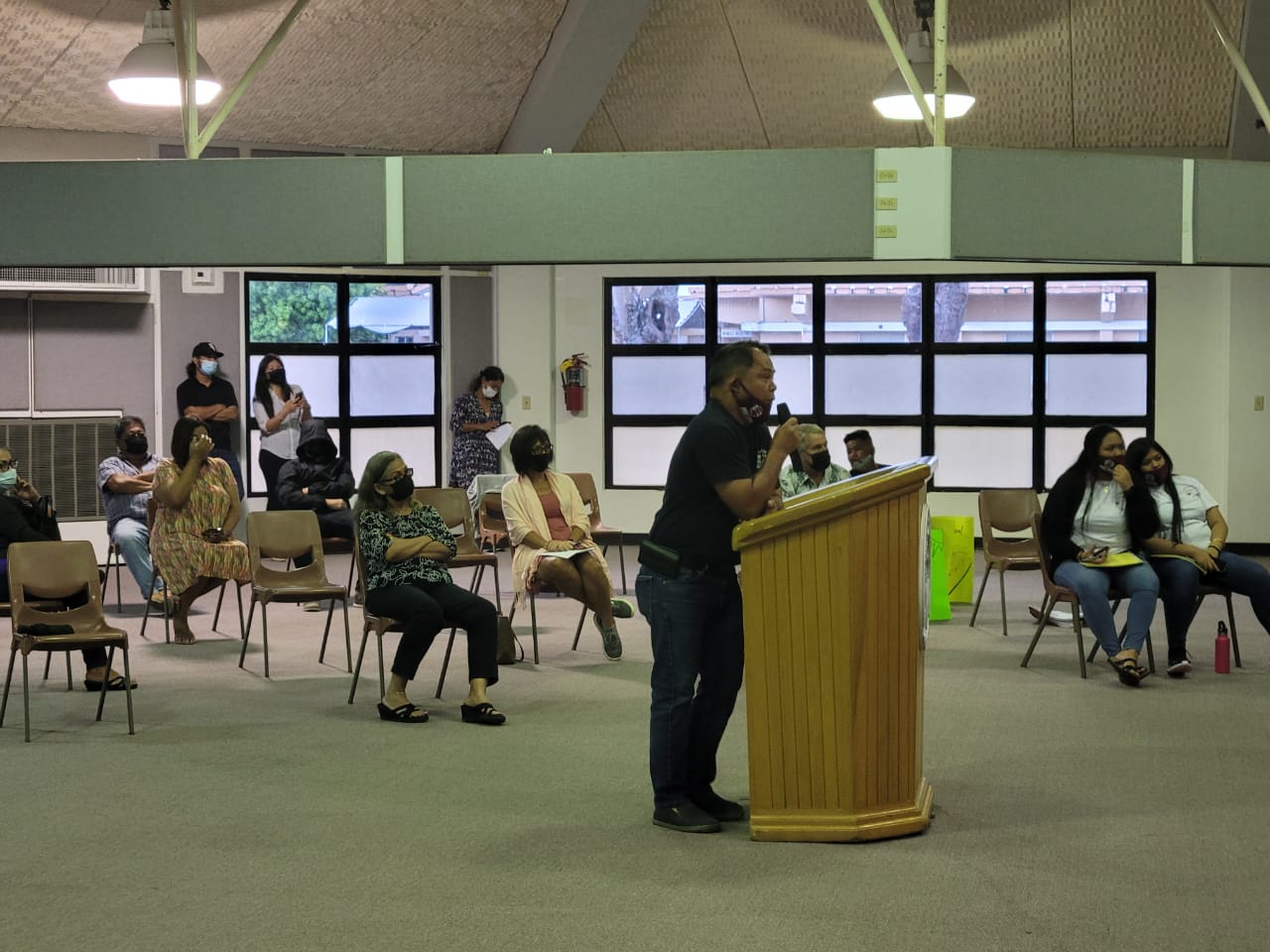 Airport Road resident Joseph T. Torres testifies during the Coastal Resources Management public hearing at the multi-purpose center on Tuesday.Photo by Emmanuel T. Erediano