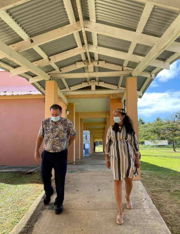 Tanapag Middle School principal Hilda Rios  with Board of Education Chairman Andrew L.  Orsini.  Not in photo: vice principal Felisa Brel.