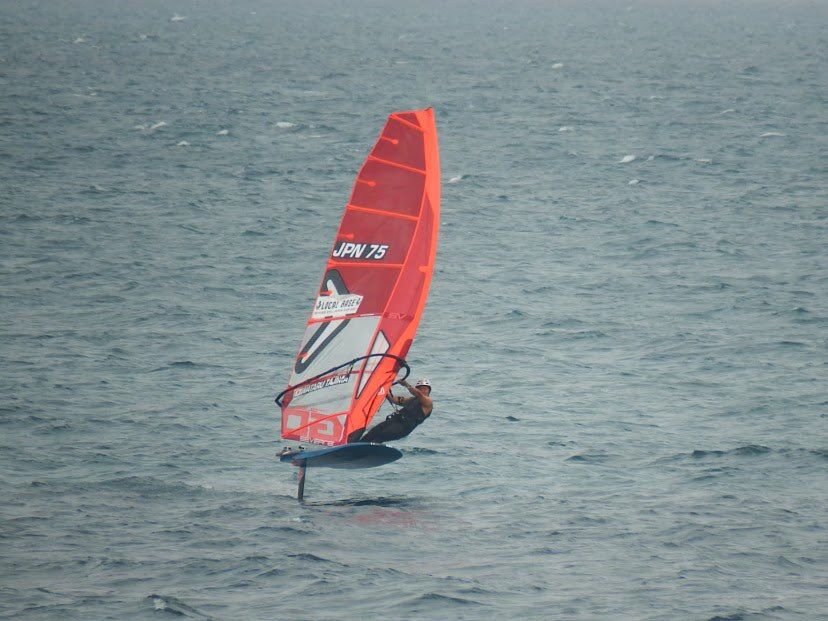 Wataru Tajima uses windfoil equipment in the Japan Windsurfing Association’s Miyako Foil Japan Cup 2021 held from April 2 to 4.Contributed photo