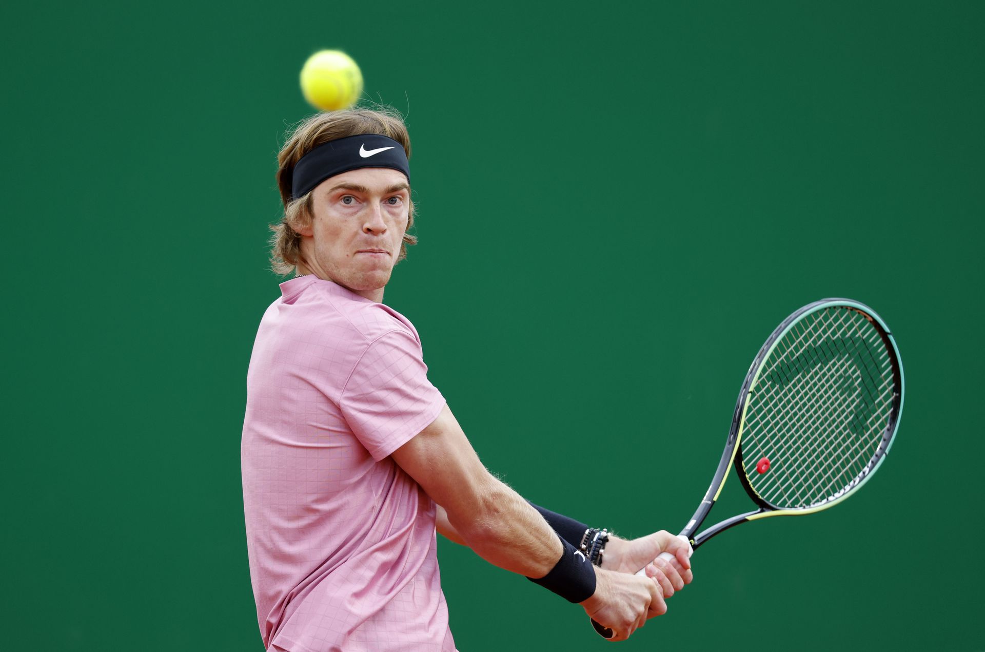 Russia's Andrey Rublev in action during his quarterfinal match against Spain's Rafael Nadal at the Monte Carlo Masters in  Roquebrune-Cap-Martin, France on April 16, 2021.REUTERS
