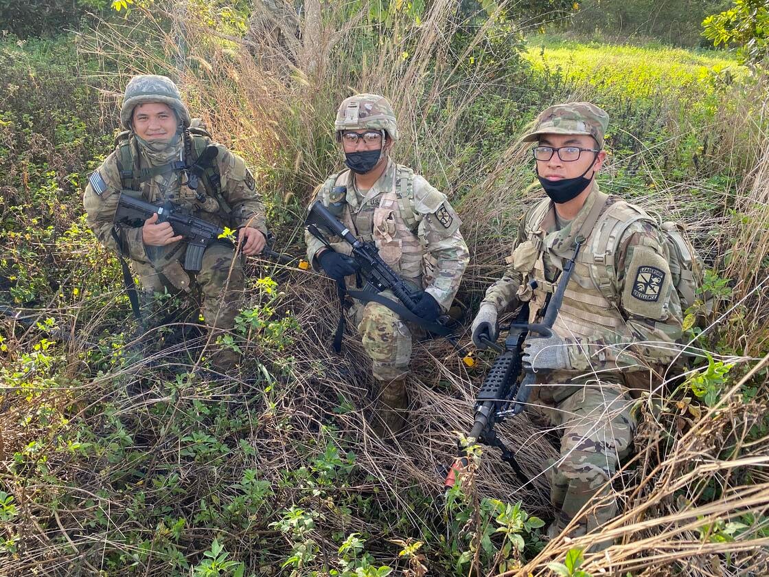 NMC ROTC Cadet Lewis Camacho, right, trained with cadets from the University of Guam such as Gavin Pangelinan, left, and Gabe Aguon. A former NMC ROTC cadet, Pangelinan is a Saipan Southern High School graduate.NMC photo