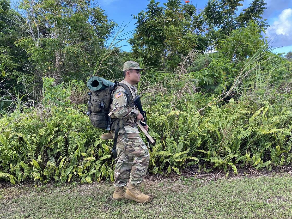 NMC ROTC Cadet John Dimalanta executed combat training scenarios while participating in the ROTC Spring 2021 Field Training Exercise held on April 8-11, 2021 on Guam.NMC photo