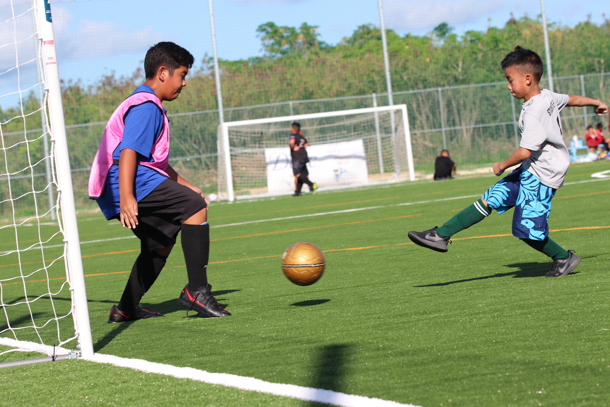 WSR's Jiro Quindoza takes a shot during a  2020-2021 Inter-Scholastic Soccer League game at the NMI Soccer Training Center’s mini-pitch.Contributed photo