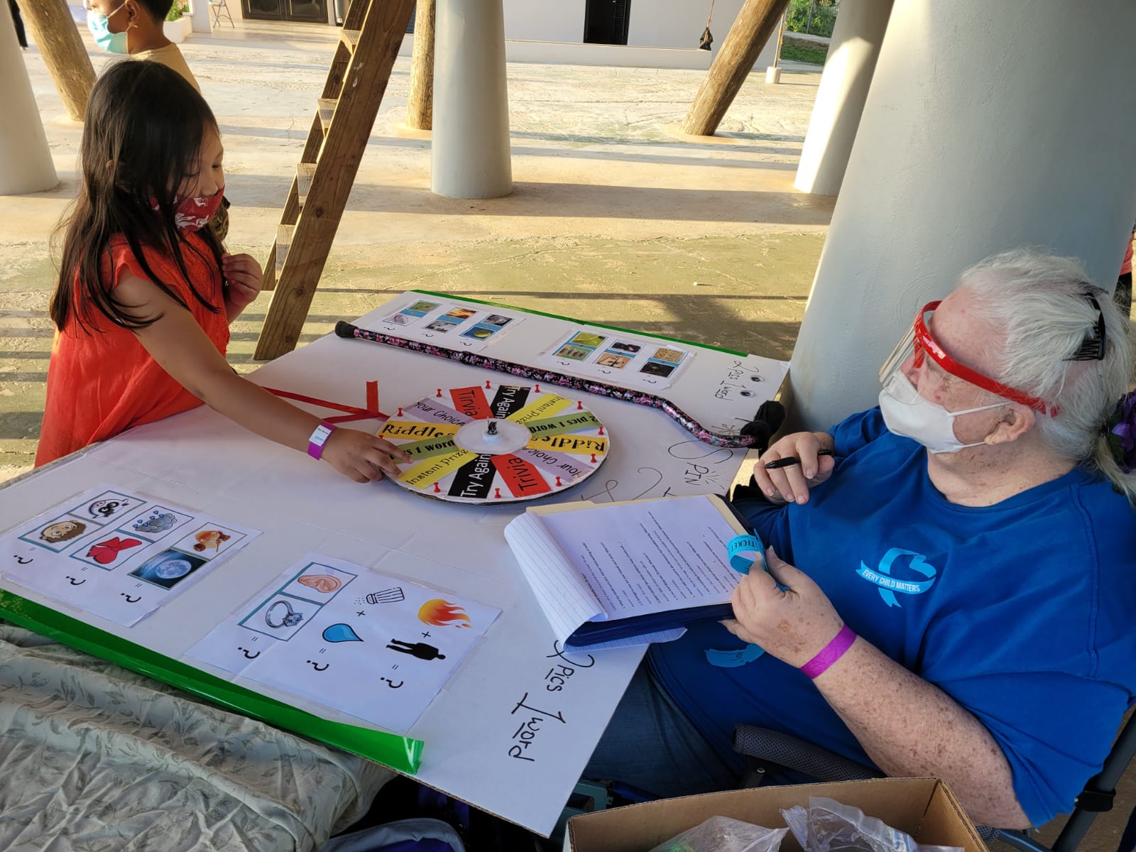 Johana Elizabeth Sarabia, 7, spins the wheel at the trivia table manned by a parent volunteer during the Division of Youth Services’s Family Fun Night at San Vicente Central Park on Friday.Photo by Emmanuel T. Erediano